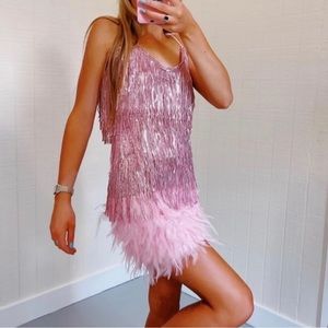 Day + Moon sequin feather mini dress pink